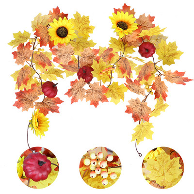 1,75 metri mākslīgā vīnogulāja rudens kļavas lapu viltus vītne Helovīna Pateicības dienas dekorēšanai Mājas ballītes rudens rudens dekors