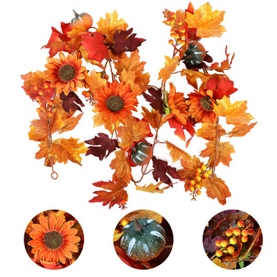 1,75 metri mākslīgā vīnogulāja rudens kļavas lapu viltus vītne Helovīna Pateicības dienas dekorēšanai Mājas ballītes rudens rudens dekors