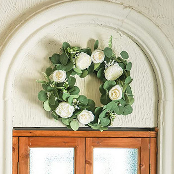 PARTY JOY Τεχνητό λουλούδι τριαντάφυλλο παιωνία στεφάνι ύφανσης στεφάνι προσομοίωση φύλλα πόρτας κρεμαστά μπροστινή πόρτα τοίχου παραθύρου