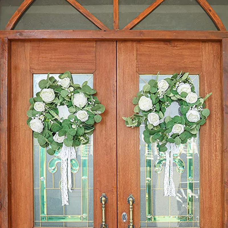 PARTY JOY Τεχνητό λουλούδι τριαντάφυλλο παιωνία στεφάνι ύφανσης στεφάνι προσομοίωση φύλλα πόρτας κρεμαστά μπροστινή πόρτα τοίχου παραθύρου