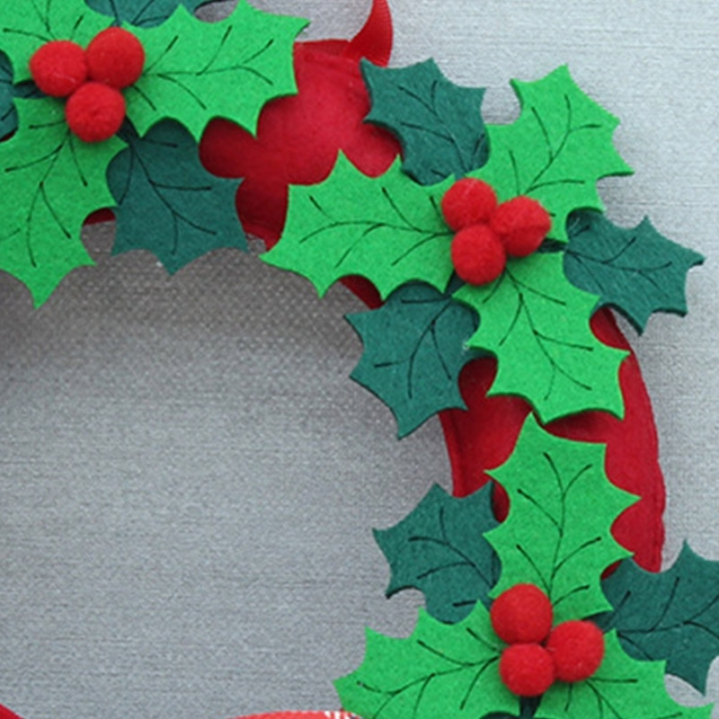 Τεχνητό Χριστουγεννιάτικο στεφάνι Πράσινα φύλλα Κόκκινα μούρα στολίδι μενταγιόν 85DA