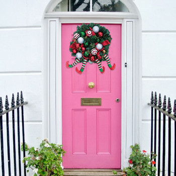 Χειμερινά χριστουγεννιάτικα βελούδινα στεφάνια λινάτσα βελούδινα ξωτικά πόδια γιρλάντα 32cm Τεχνητές γιρλάντες με παπιγιόν και μπιχλιμπίδια για τοίχο πόρτας