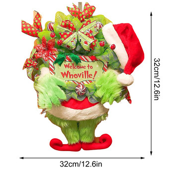 Χειμερινά χριστουγεννιάτικα βελούδινα στεφάνια λινάτσα βελούδινα ξωτικά πόδια γιρλάντα 32cm Τεχνητές γιρλάντες με παπιγιόν και μπιχλιμπίδια για τοίχο πόρτας