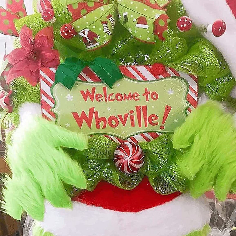 Ziemas Ziemassvētku plīša vainagi Audekls plīša rūķu kāju vītne 32cm mākslīgās vītnes ar bantīti un nieciņiem durvju sienai