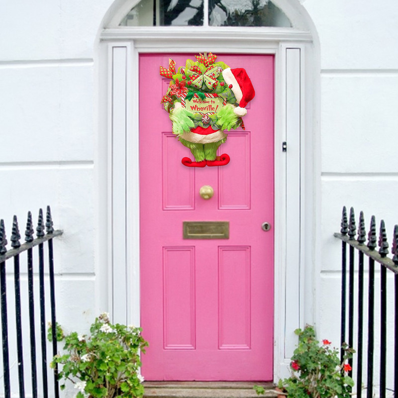 Ziemas Ziemassvētku plīša vainagi Audekls plīša rūķu kāju vītne 32cm mākslīgās vītnes ar bantīti un nieciņiem durvju sienai