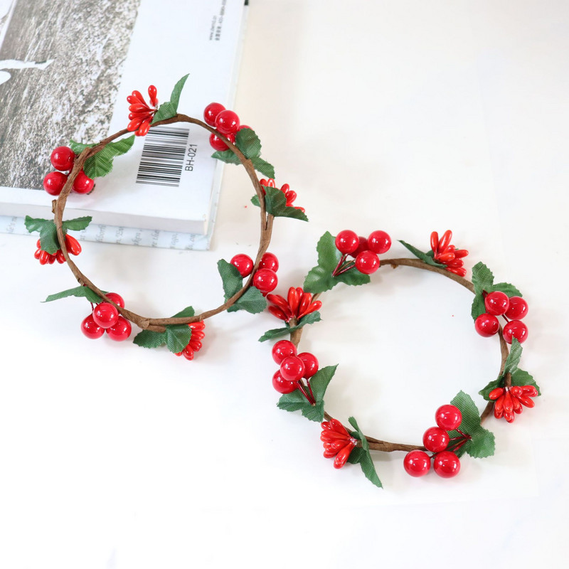 2 kom Red Berry Bor Božićni vijenac Svijećnjak Prsten Girlanda Božićno drvce Viseći dekor Ornament Kućna zabava Umjetno cvijeće