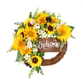 Ornamente delicate pentru agățat din viță de vie de floarea soarelui, estetică șic pentru primăvară, vară, coroană de bun venit, decorațiuni de perete pentru acasă