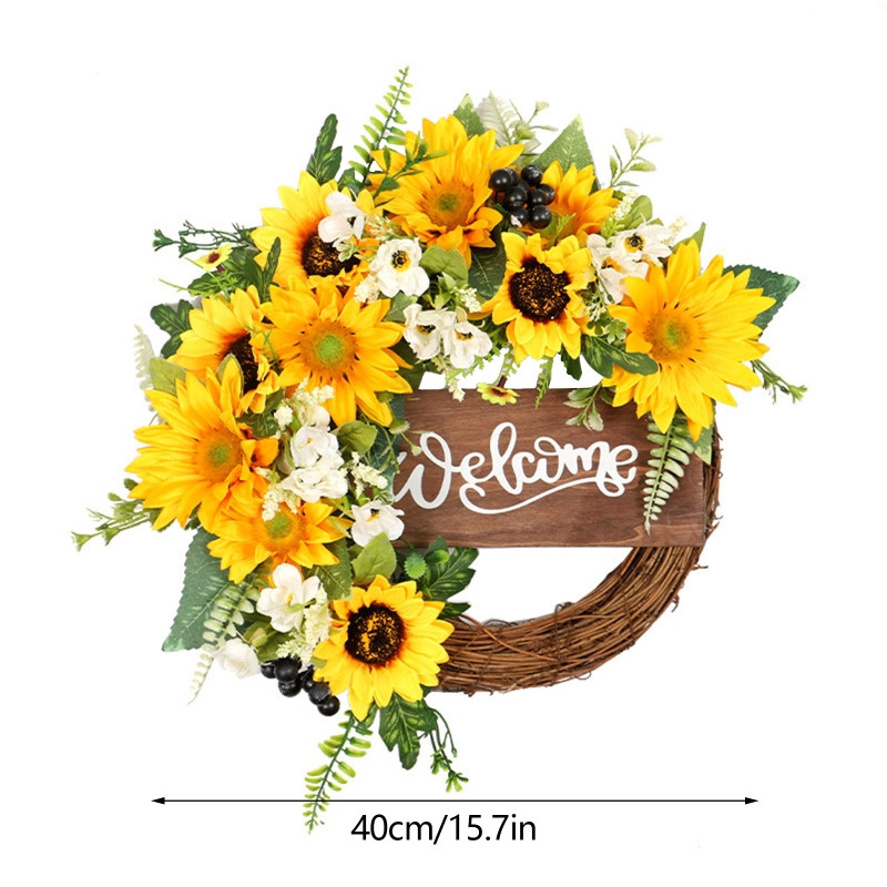 Ornamente delicate pentru agățat din viță de vie de floarea soarelui, estetică șic pentru primăvară, vară, coroană de bun venit, decorațiuni de perete pentru acasă