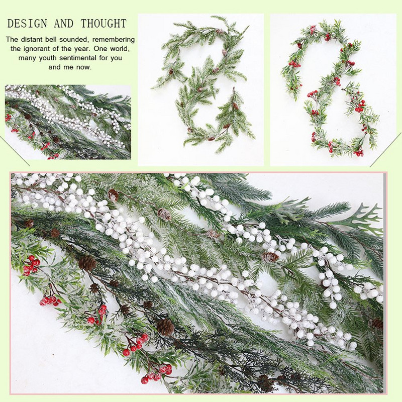 1,7 m kunstlik jõulurotangist võltspunase marjaga meisterdatud vanikupärja, rohelise puu rippuv ehisripats pidude jõuludekoratsiooniks