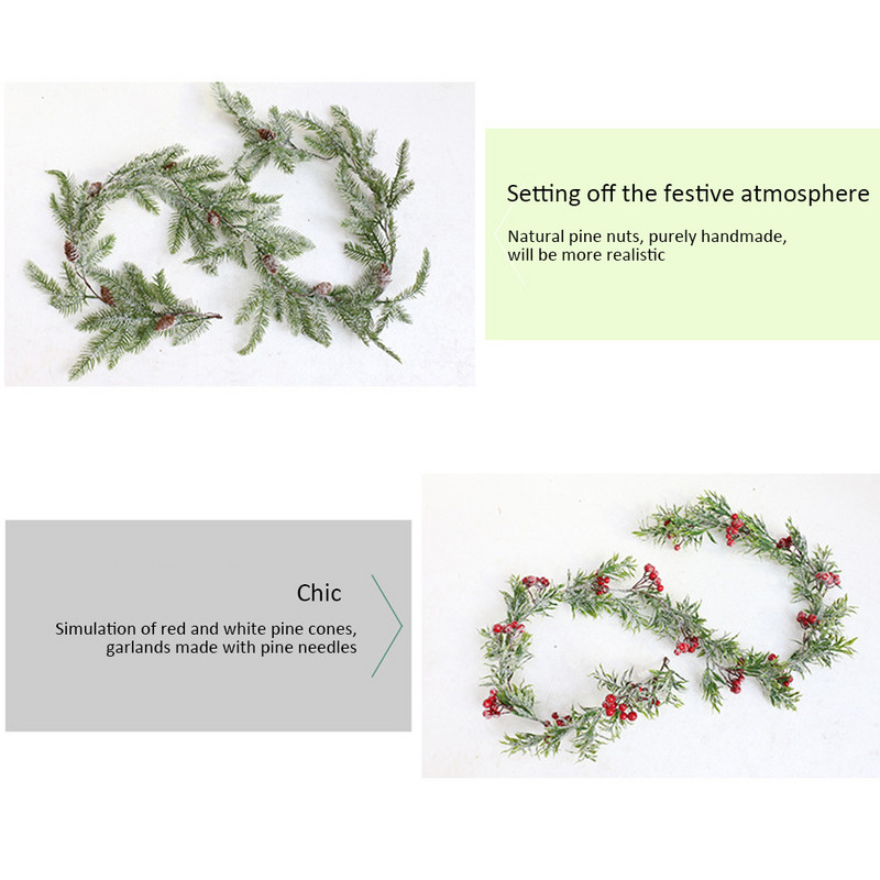 1,7 m kunstlik jõulurotangist võltspunase marjaga meisterdatud vanikupärja, rohelise puu rippuv ehisripats pidude jõuludekoratsiooniks