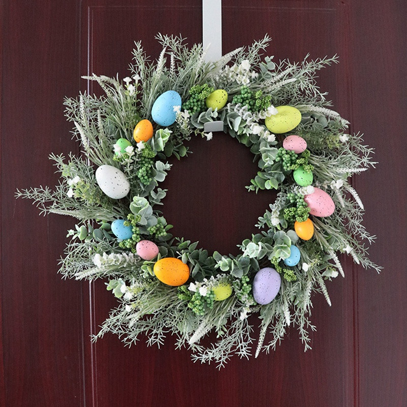 Coroană de Paște de 50 cm Ouă de Paște Decor flori artificiale pentru casă Artizanat DIY Ușă agățată Ghirlandă Decor pentru petreceri de Paște