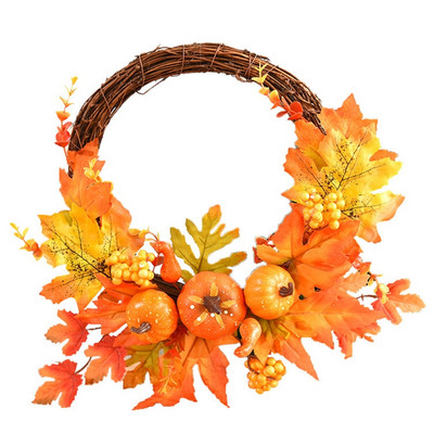 34 εκ. Χριστουγεννιάτικο αποκριάτικο στεφάνι φθινοπώρου Τεχνητό φθινοπωρινό σφενδάμου φύλλο κολοκύθες Συγκομιδή Ευχαριστιών Μπροστινή πόρτα κρεμαστό πάρτι γιρλάντα