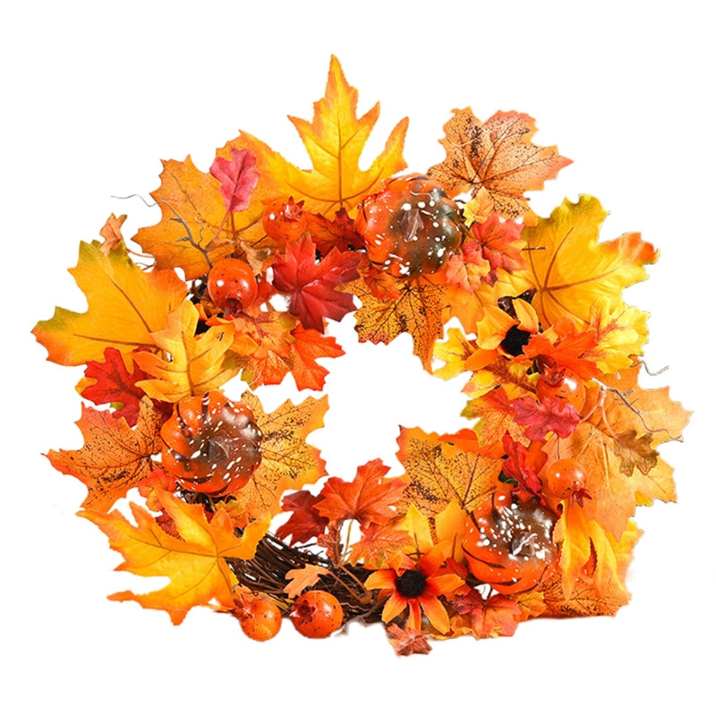 34 εκ. Χριστουγεννιάτικο αποκριάτικο στεφάνι φθινοπώρου Τεχνητό φθινοπωρινό σφενδάμου φύλλο κολοκύθες Συγκομιδή Ευχαριστιών Μπροστινή πόρτα κρεμαστό πάρτι γιρλάντα