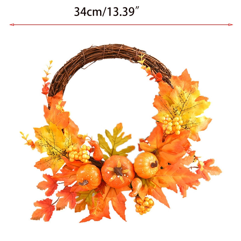 34 εκ. Χριστουγεννιάτικο αποκριάτικο στεφάνι φθινοπώρου Τεχνητό φθινοπωρινό σφενδάμου φύλλο κολοκύθες Συγκομιδή Ευχαριστιών Μπροστινή πόρτα κρεμαστό πάρτι γιρλάντα