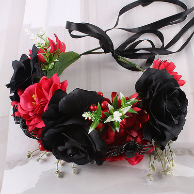 Garland Headband Simulation Bride Headdress Hair Band Αξεσουάρ Πλαστικό αφρό Berries Μεταξωτό ύφασμα ρυθμιζόμενα τεχνητά τριαντάφυλλα