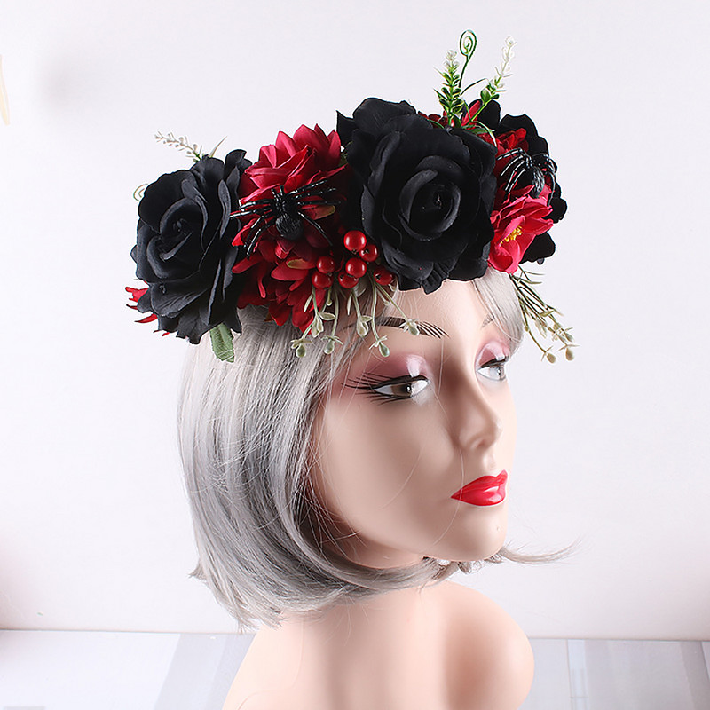 Garland Headband Simulation Bride Headdress Hair Band Αξεσουάρ Πλαστικό αφρό Berries Μεταξωτό ύφασμα ρυθμιζόμενα τεχνητά τριαντάφυλλα