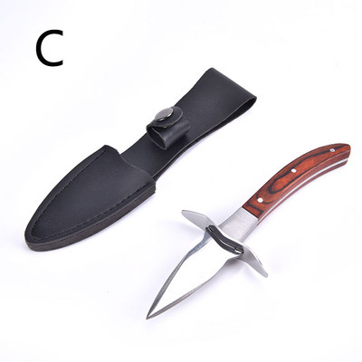 Unelte pentru scobirea stridiilor din oțel inoxidabil cu mâner din lemn Teaca din piele antiderapante și mănuși rezistente Instrumente pentru fructe de mare Gadgets