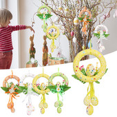 Великденска украса Симулация на венец от входната врата Цвете Сладък заек Висящ орнамент за Великденска украса Честит Великден Яйце Забавно