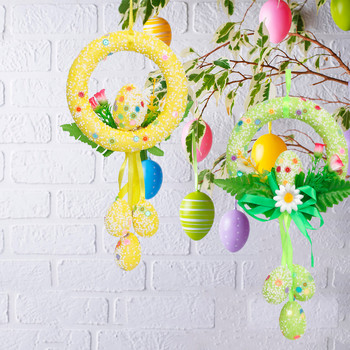 Πασχαλινή διακόσμηση στεφάνι εξώπορτας προσομοίωση λουλουδιών χαριτωμένο κουνέλι κρεμασμένο στολίδι για πασχαλινή διακόσμηση Happy Easter Egg Funny