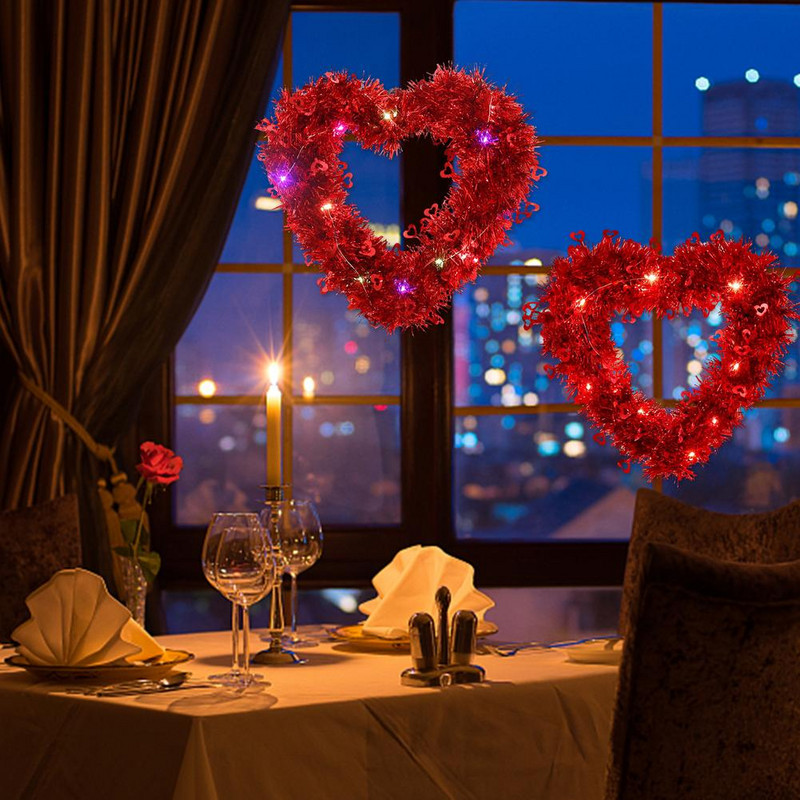 2 ks Valentínsky veniec Dekorácia v tvare lásky Dutá svetelná girlanda na zavesenie na stenu Do interiéru a exteriéru