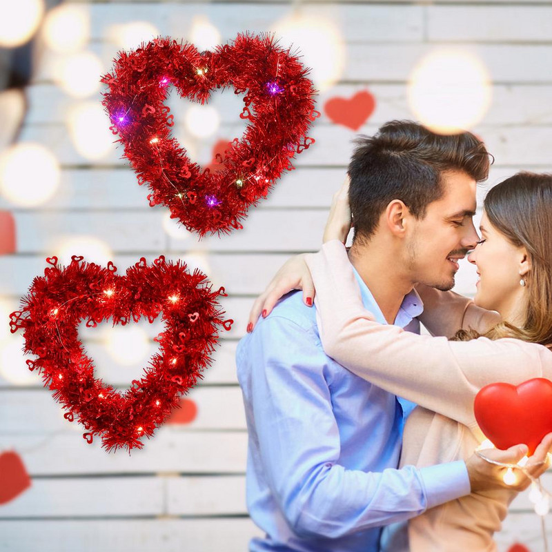2 ks Valentínsky veniec Dekorácia v tvare lásky Dutá svetelná girlanda na zavesenie na stenu Do interiéru a exteriéru