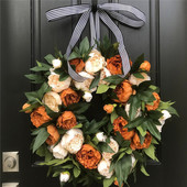 Božićni vijenci od 35/40 cm Umjetni vijenci od božura Sezonski šareni ružičasto narančasti vijenci od božura Božićni vijenci na vratima i prozorima Viseći vijenci