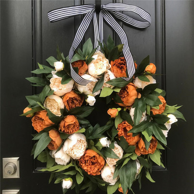 Božićni vijenci od 35/40 cm Umjetni vijenci od božura Sezonski šareni ružičasto narančasti vijenci od božura Božićni vijenci na vratima i prozorima Viseći vijenci