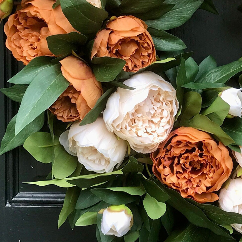 35/40 cm Jõulupärja kunstpojengipärjad Hooajalised värvilised roosad oranžid pojengipärjad Jõuluukse akende rippuvad pärjad