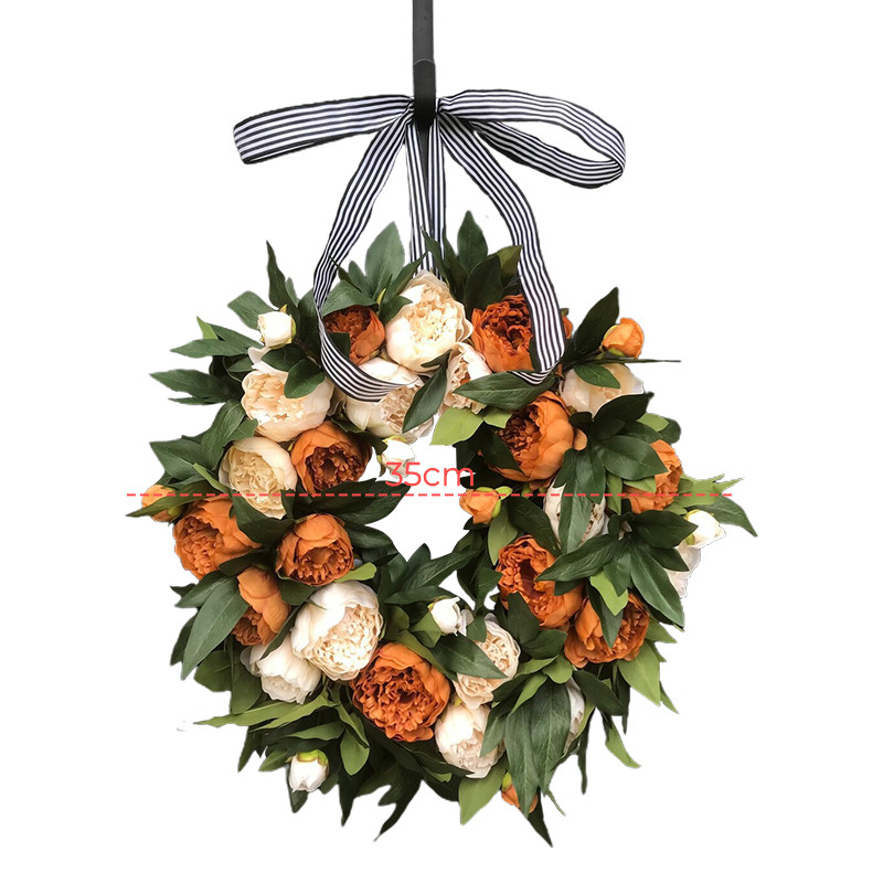 35/40 cm Jõulupärja kunstpojengipärjad Hooajalised värvilised roosad oranžid pojengipärjad Jõuluukse akende rippuvad pärjad