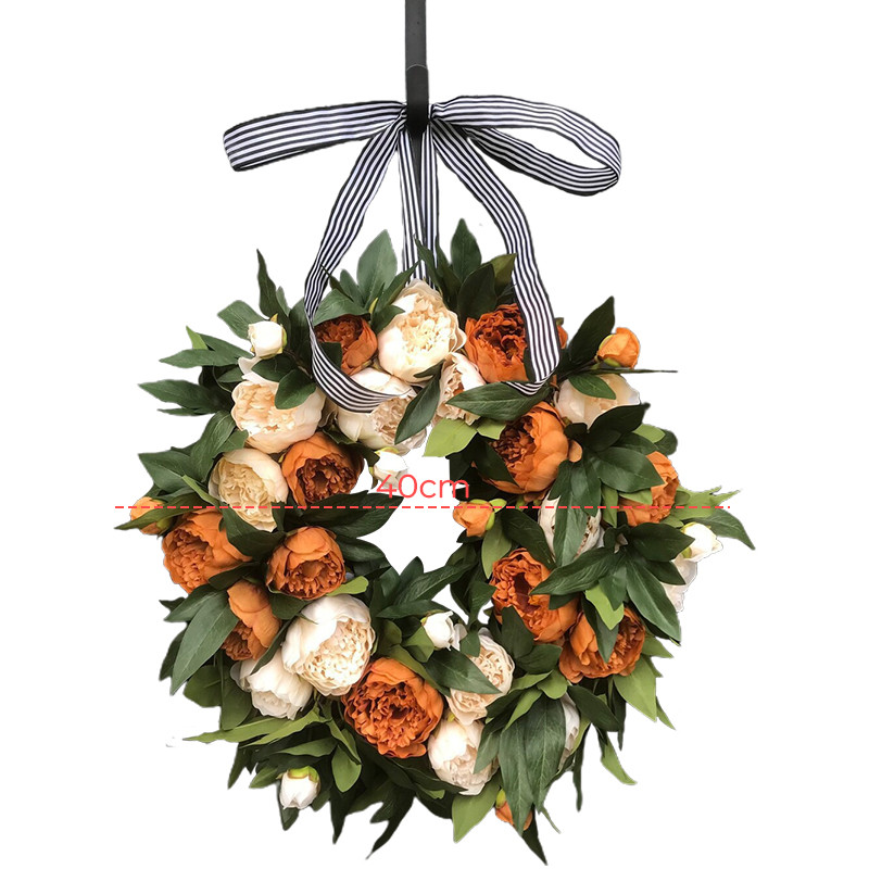 35/40 cm Jõulupärja kunstpojengipärjad Hooajalised värvilised roosad oranžid pojengipärjad Jõuluukse akende rippuvad pärjad