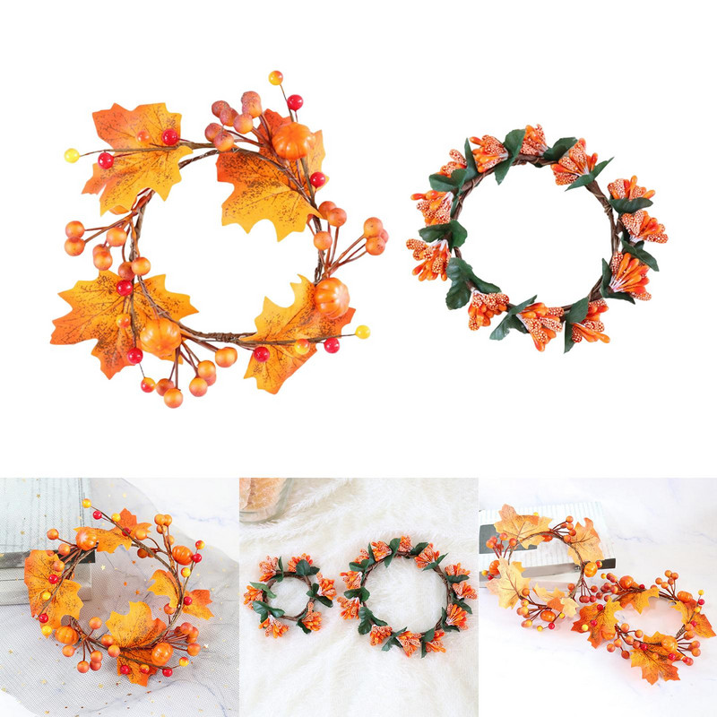 Pânză de mătase Frunze Lumânări Inele Coroane Ghirlandă pentru Decor Halloween de Anul Nou