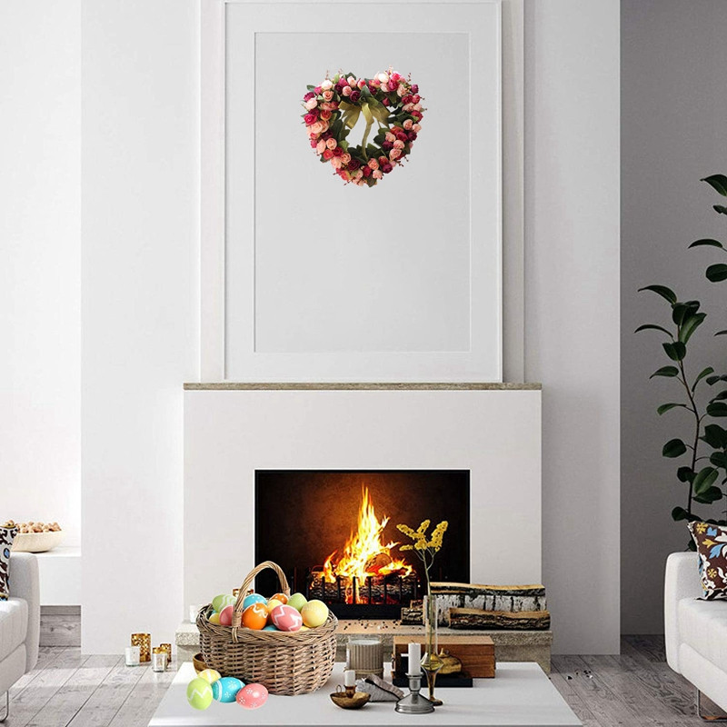 Mākslīgais rožu ziedu vainags sirds formas durvju vainags priekšdurvju sienas logam kāzu ballītei lauku mājas mājas dekorēšanai