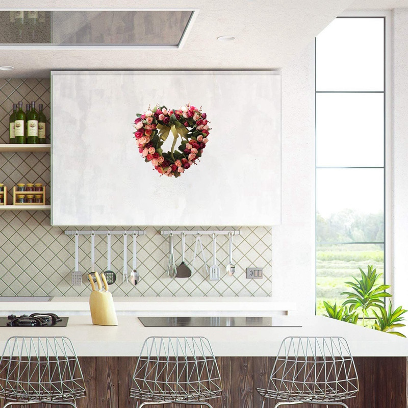 Mākslīgais rožu ziedu vainags sirds formas durvju vainags priekšdurvju sienas logam kāzu ballītei lauku mājas mājas dekorēšanai