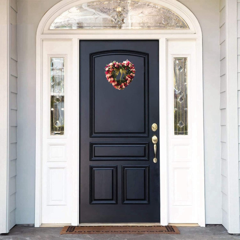 Mākslīgais rožu ziedu vainags sirds formas durvju vainags priekšdurvju sienas logam kāzu ballītei lauku mājas mājas dekorēšanai