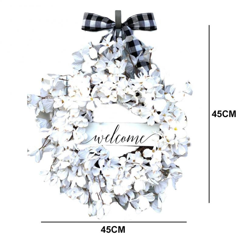 Valge koerapuu pärjad, uks rippuvad kevadised pärjad, simulatsioon vaniku kaunistus kevadsuvised pärjad Kodukaunistuse ripats