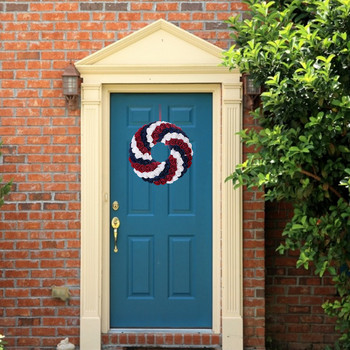 Американски патриотичен венец Денят на независимостта Венци за входната врата Американски мемориален ден Патриотични декорации Червен Бял Син