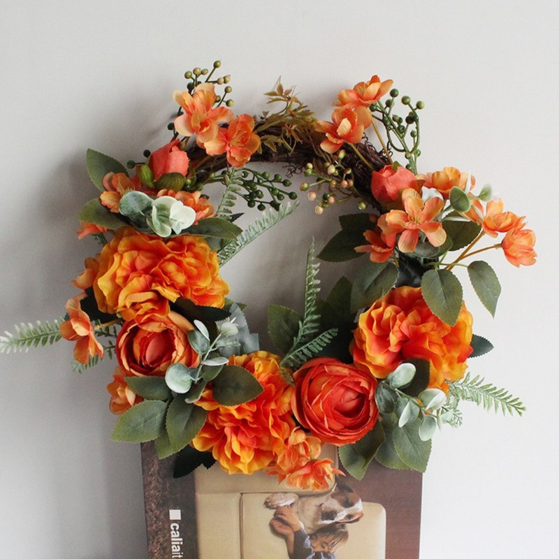 Coroană de flori de bujor artificial Ghirlande agățate pentru ușă Articole pentru decorațiuni de Crăciun pentru decorațiuni interioare Fermă Crăciun Anul Nou 2022