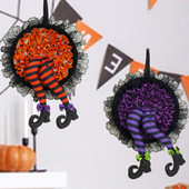 Coroniță pentru picioare de vrăjitoare de Halloween Decor pentru ușă pentru agățat pe perete Picior de vrăjitoare de Halloween Coronă pentru ușă de dovleac Home Festival Rechizite pentru petreceri