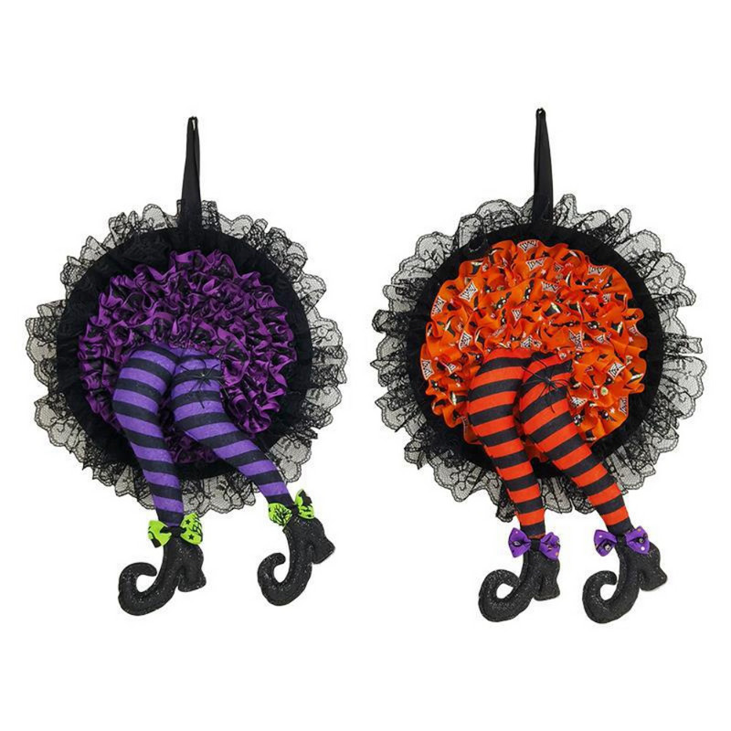 Coroniță pentru picioare de vrăjitoare de Halloween Decor pentru ușă pentru agățat pe perete Picior de vrăjitoare de Halloween Coronă pentru ușă de dovleac Home Festival Rechizite pentru petreceri