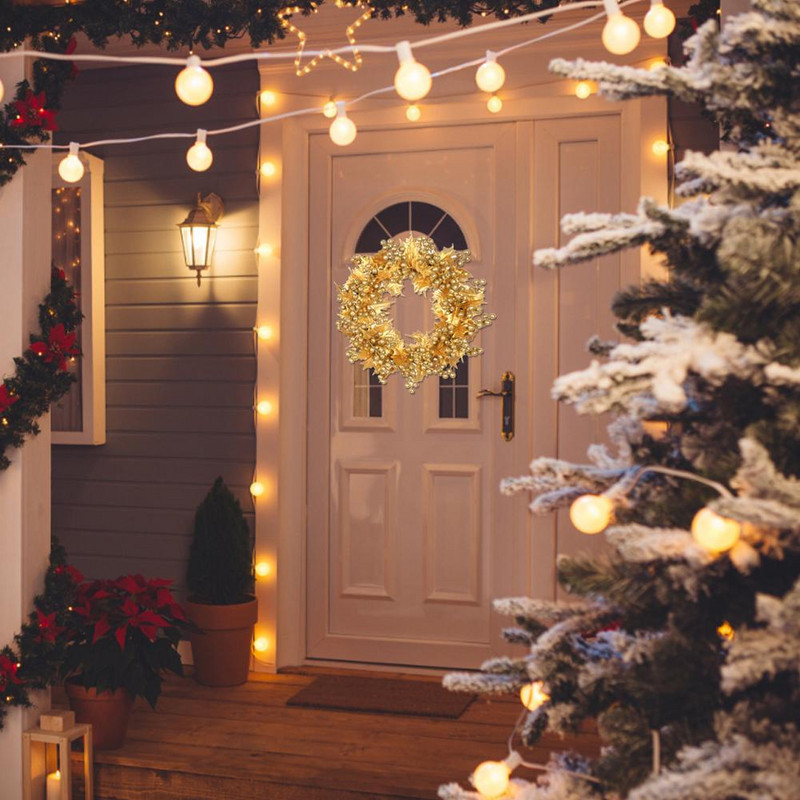 Zelta sudraba mākslīgais vainags, izturīgs reālistisks priekšējo durvju sienas logs, vītnes apdares kulons iekštelpām ārā #D0