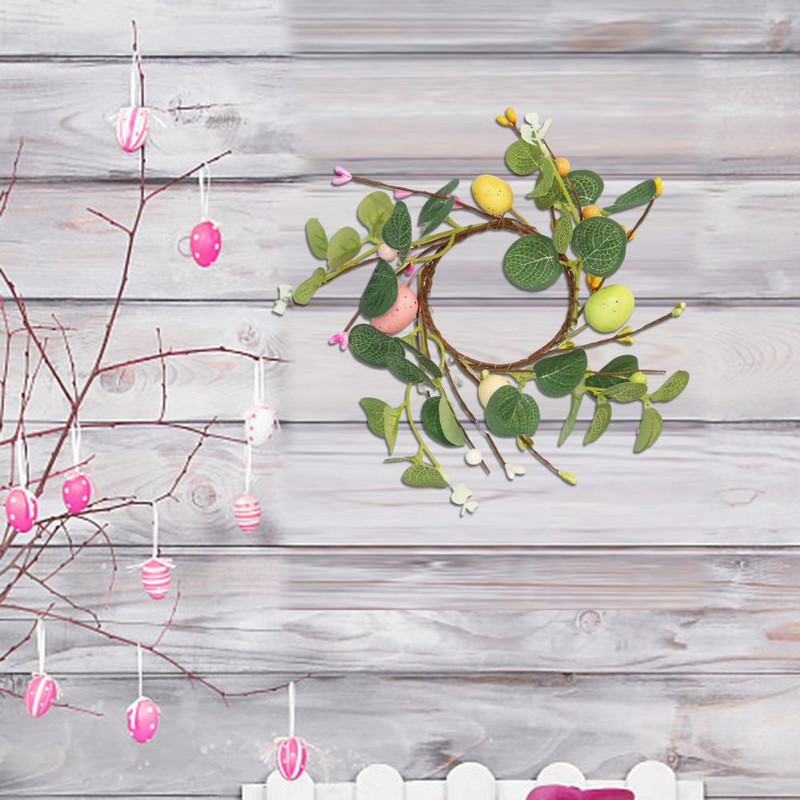 Lielisks piekarināms vainags Maza izmēra Lieldienu vītne Izsmalcināta dekorācija Sveces krūze Simulācija Ziedu vītnes festivāla dekors