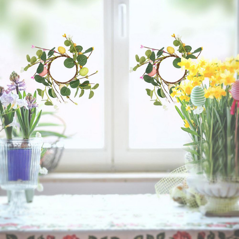 Lielisks piekarināms vainags Maza izmēra Lieldienu vītne Izsmalcināta dekorācija Sveces krūze Simulācija Ziedu vītnes festivāla dekors
