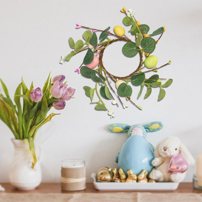 Lielisks piekarināms vainags Maza izmēra Lieldienu vītne Izsmalcināta dekorācija Sveces krūze Simulācija Ziedu vītnes festivāla dekors