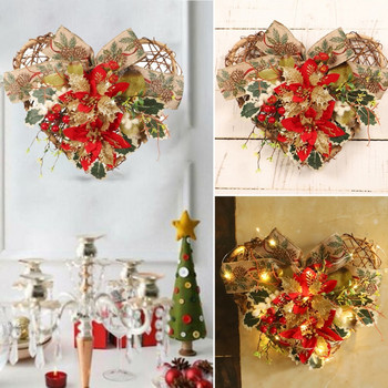 Коледен венец във формата на сърце Фестивален гирлянд на закрито на открито със светлини Многофункционален за декорация на дома на входната врата