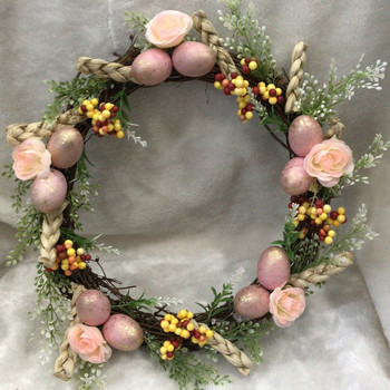 21,6 ιντσών σιδερένιο δαχτυλίδι τριαντάφυλλο στεφάνι ανοιξιάτικο πασχαλινό αυγό με τεχνητά αυγά άγρια λουλούδια και πράσινα φύλλα μπροστινή πόρτα A0KF