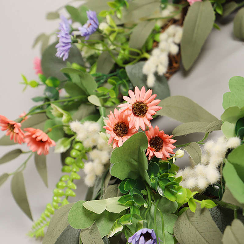 Τεχνητό στεφάνι μαργαρίτα από ευκάλυπτο, κατάλληλο για ανοιξιάτικα καλοκαιρινά στεφάνια για παράθυρο τοίχου μπροστινής πόρτας ή διακόσμηση σπιτιού