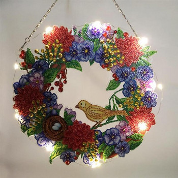 Χριστουγεννιάτικο στεφάνι ζωγραφική με διαμάντια Κέντημα κινουμένων σχεδίων Άγιος Βασίλης Σταυροβελονιά πόρτας κρεμαστό κρεμαστό λουλούδι γιρλάντα Πρωτοχρονιά 2023
