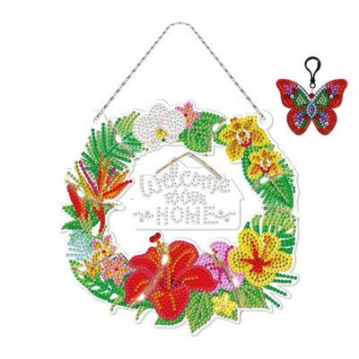 Coroană de Crăciun pictură cu diamant broderie desene animate Moș Crăciun punct de cruce ușă pandantiv suspendat Ghirlanda de flori Anul Nou 2023