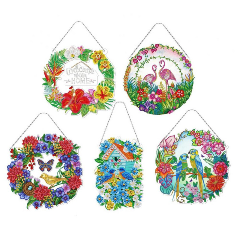 Coroană de Crăciun pictură cu diamant broderie desene animate Moș Crăciun punct de cruce ușă pandantiv suspendat Ghirlanda de flori Anul Nou 2023