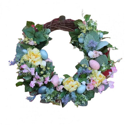 Iekarināms vainags Pretdeformēts durvju vainags ar loka mezglu. Veidošanas atmosfēra Lieldienu zaķa medības Olu vītnes kulonu festivāla dekors